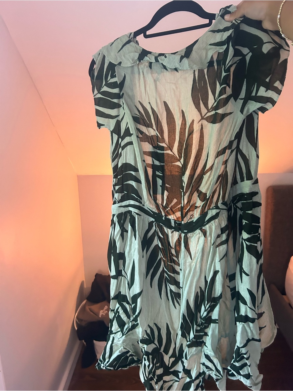 Michael Stars Mint Green and Black Leaf-Print Dress